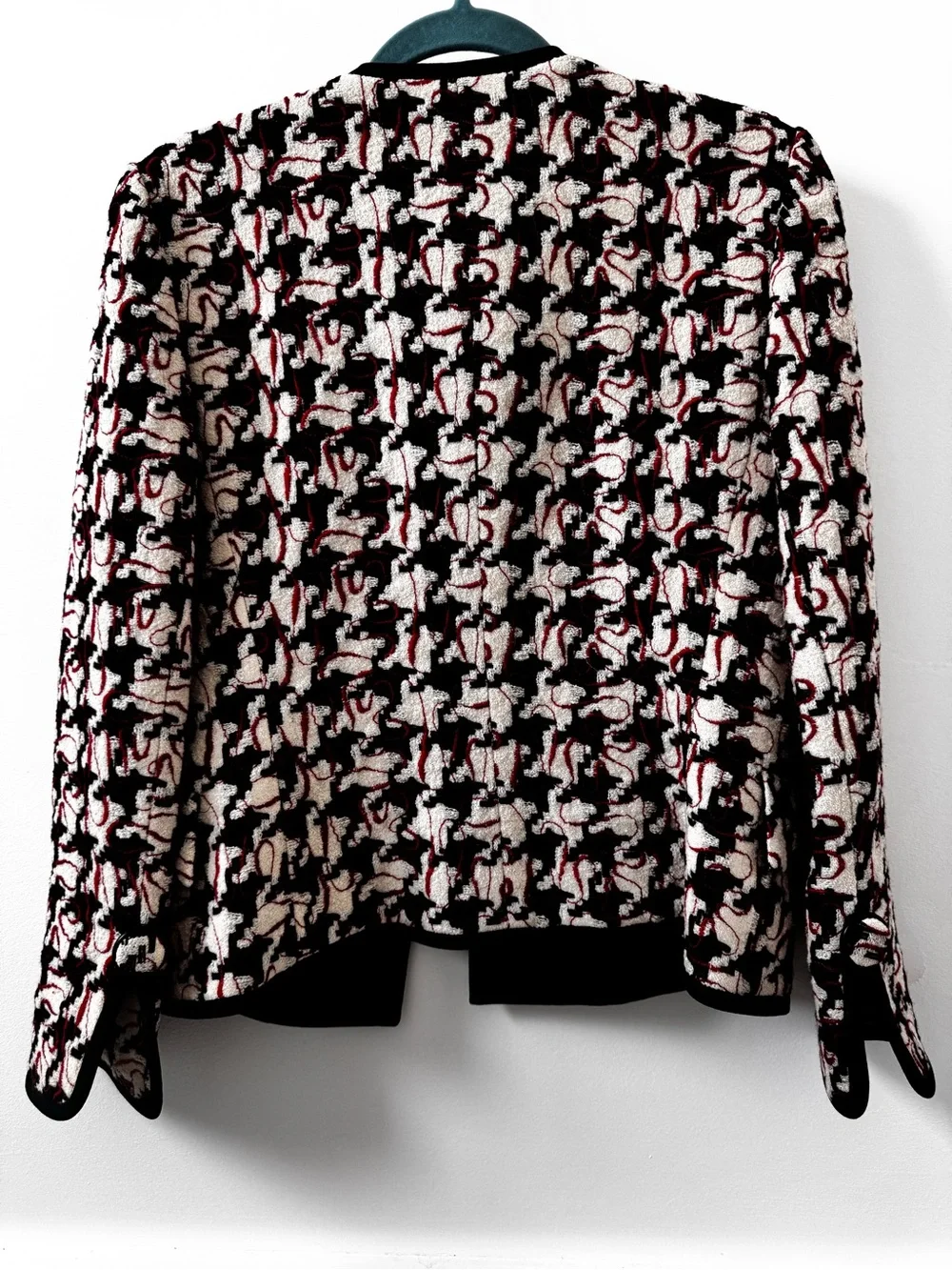 Dior Black, White & Red Tweed Collarless Jacket